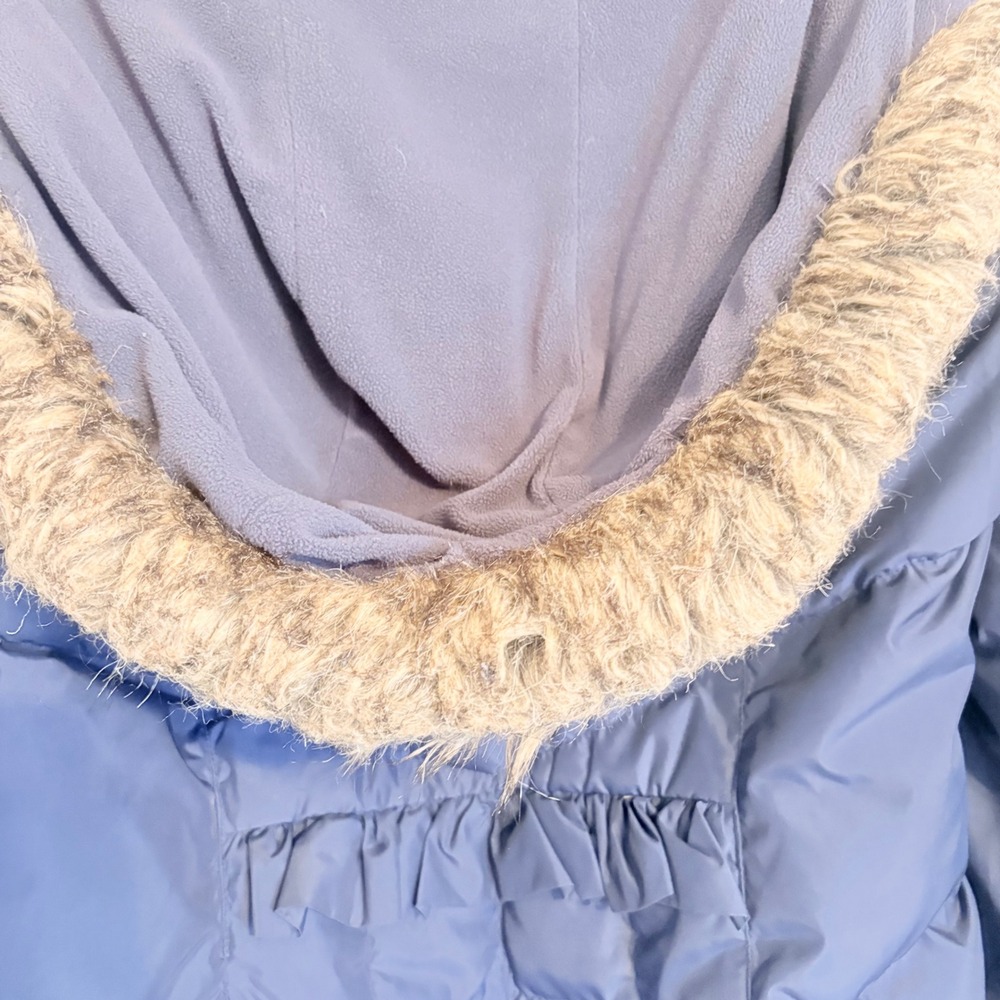 Betsey Johnson Puffer Jacket Blue Faux Fur Trim Hood Down Fill Small - Picture 10 of 16